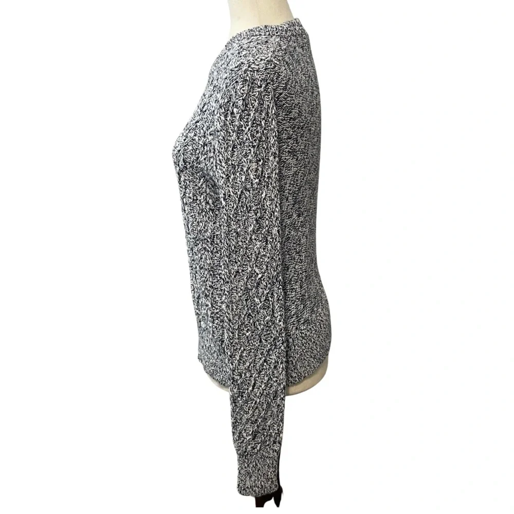 J. Crew Cable Knit Crewneck Sweater Marled 100% Cotton Women’s S Navy Blue